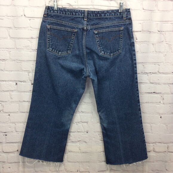 Halogen Jeans Women's Sz 14R Button Fly Cropped Cut-Off Raw Hem Med Wash Stretch - Picture 8 of 8